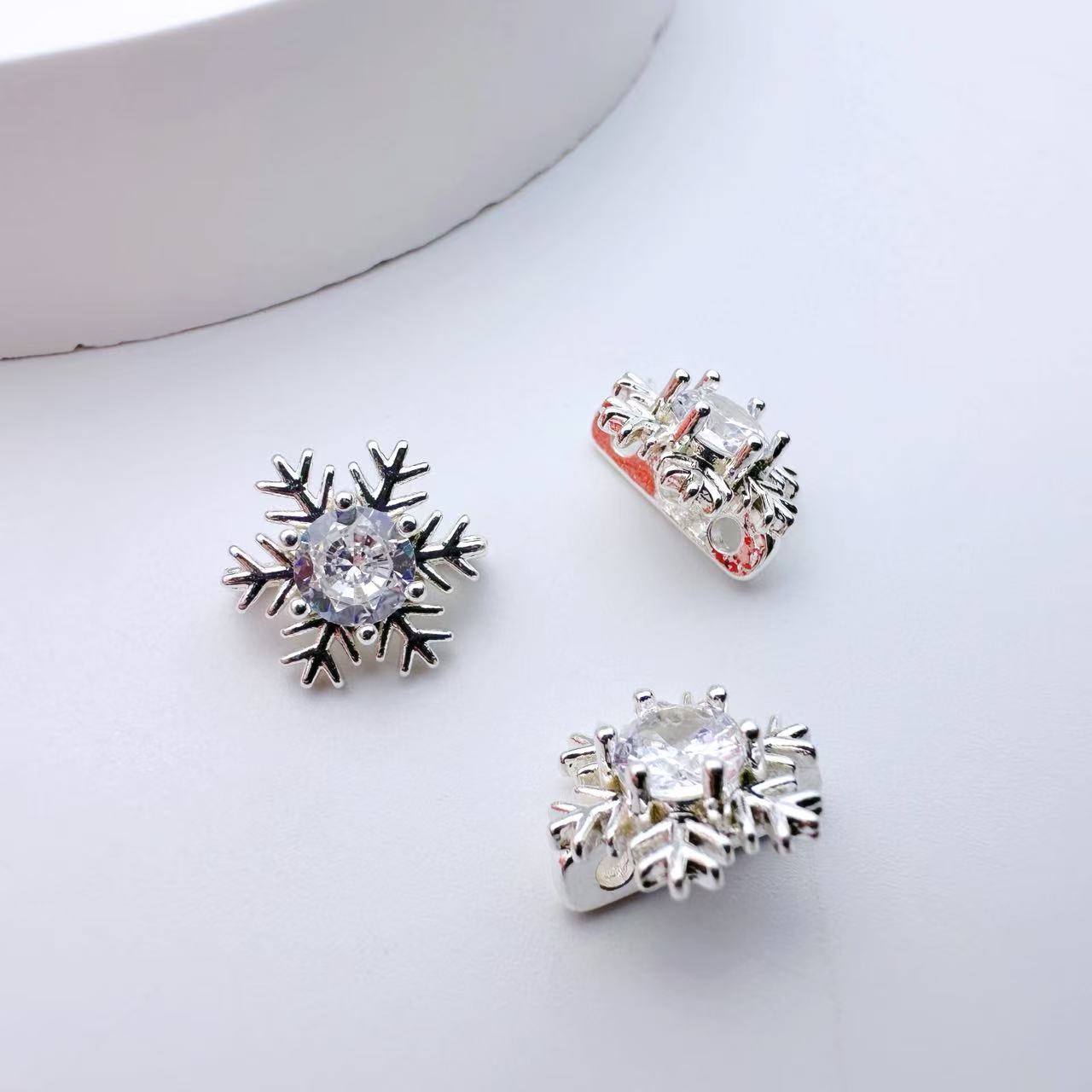 铜镀金镶锆雪花隔片DIY手工手链项链串珠饰品配件三排隔珠隔片