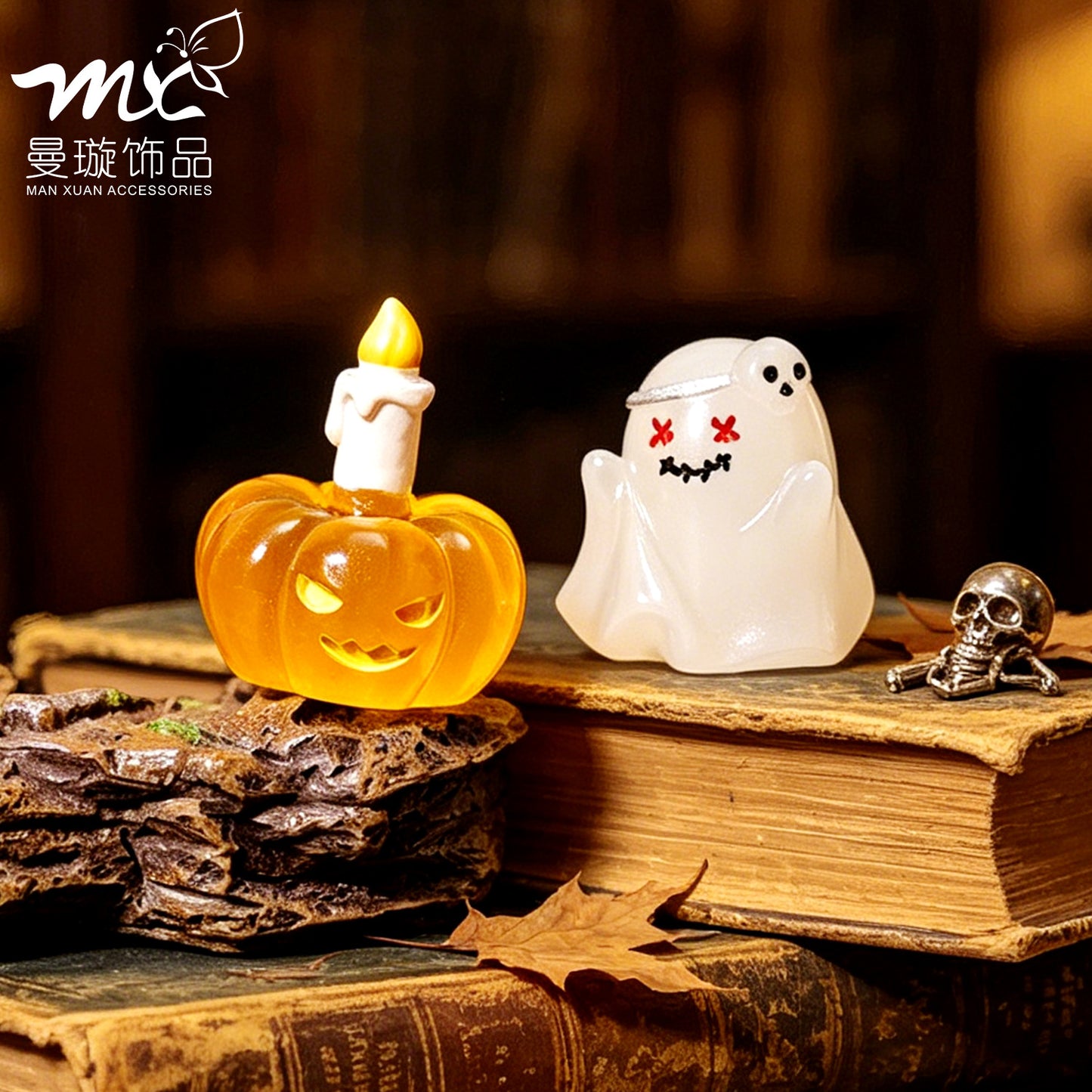 跨境新品万圣节南瓜幽灵萌粒 diy装饰品配件微景观桌面车载小摆件