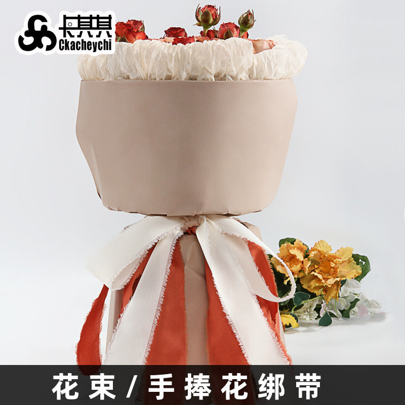 ins风手撕毛边缎面丝带礼品贺卡装饰彩带鲜花手捧花礼盒包装绸带