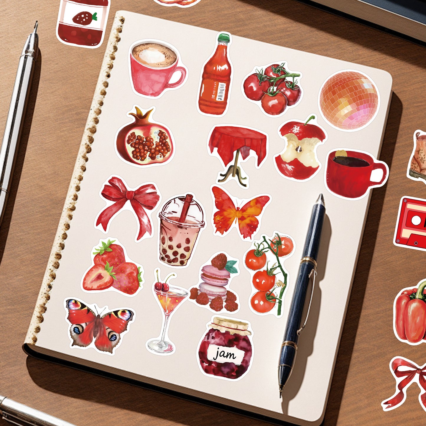 50张亚马逊美学Cherry Downtown少女贴纸卡通创意DIY手帐行李箱贴