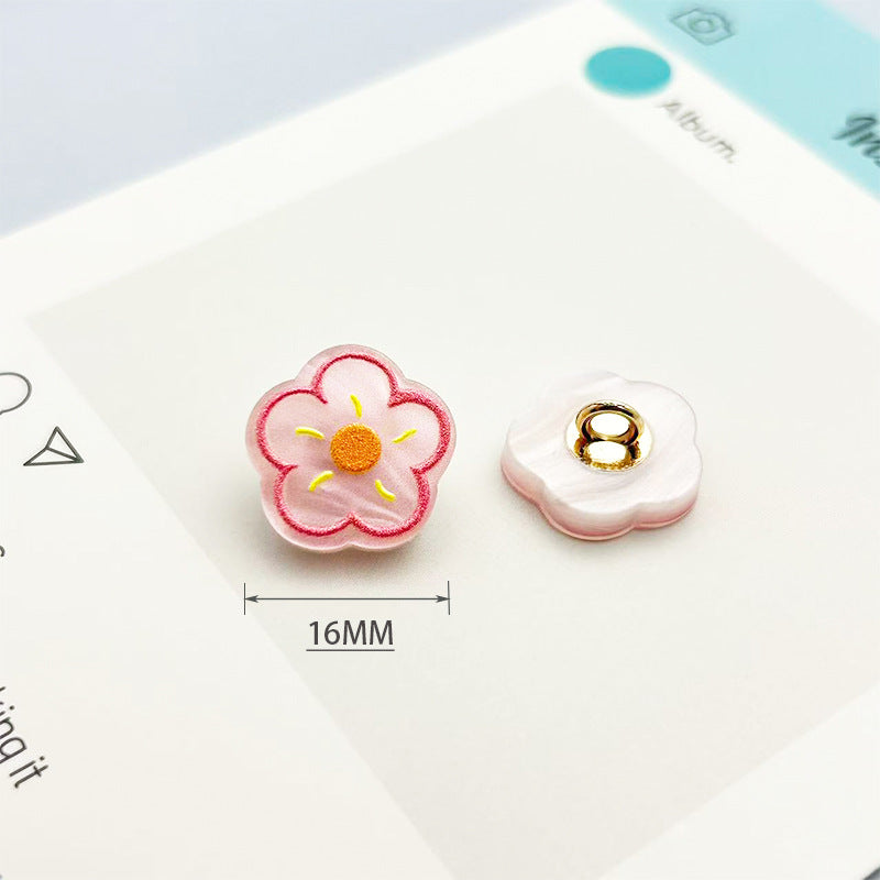 小清新浮雕彩绘幻彩花朵纽扣彩色仿贝小花朵童装连衣裙diy手作