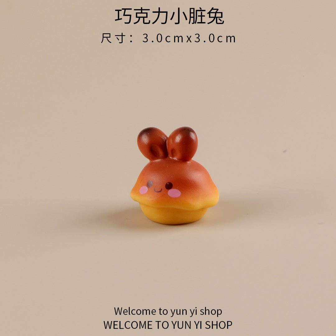 可爱卡通面包小兔子微景观创意摆件装饰品配件车载桌面树脂小摆件