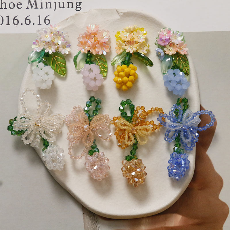 夏季新品清新甜美彩色花朵绿色果实蝴蝶结长款DIY饰品耳环女配件