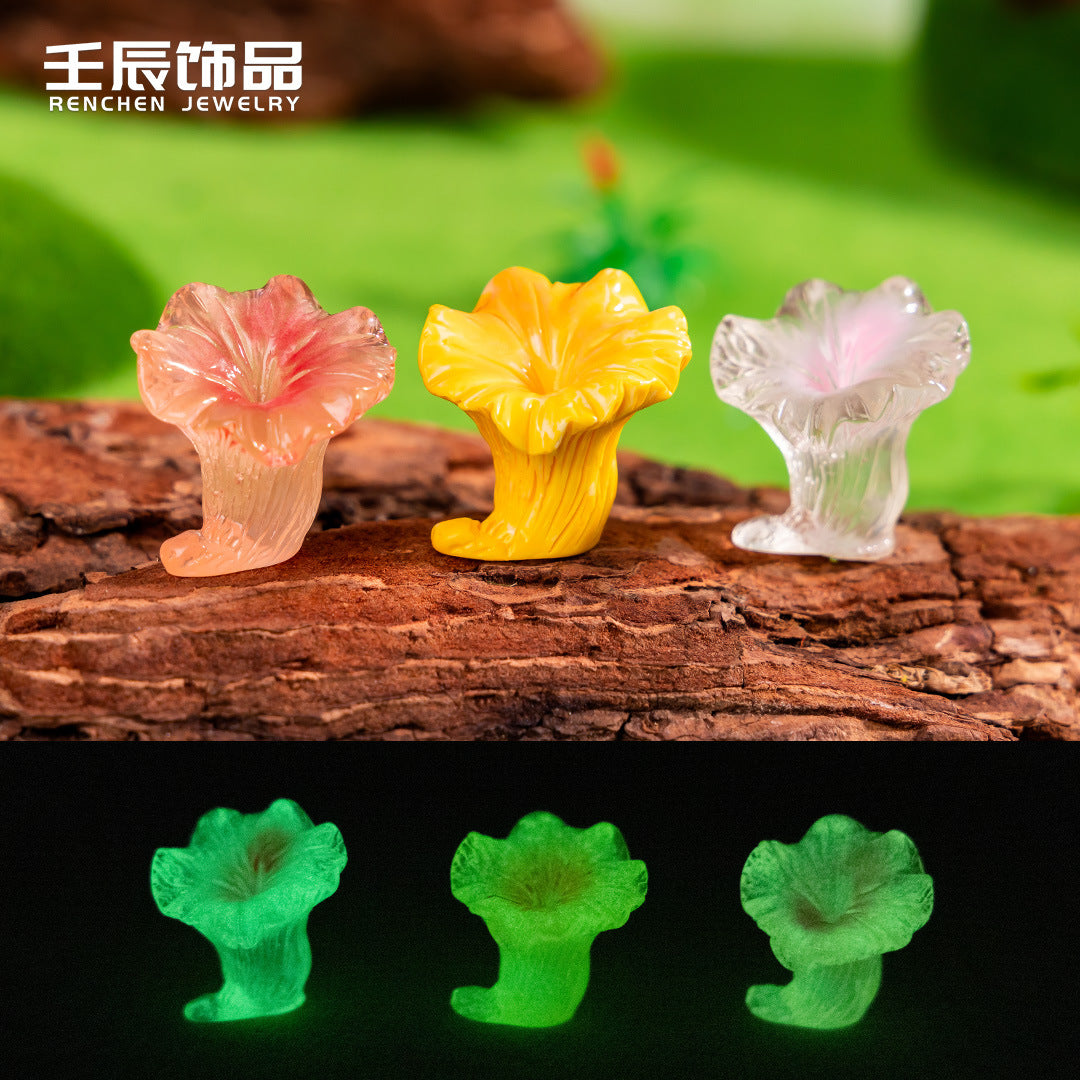创意滴油苔藓微景观彩色蘑菇丛diy树脂小配件多肉造景夜光小摆件