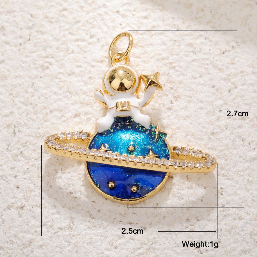 INS蓝色欧泊项链吊坠太阳乌龟星星月亮宇航员马鹿动物坠饰DIY配件