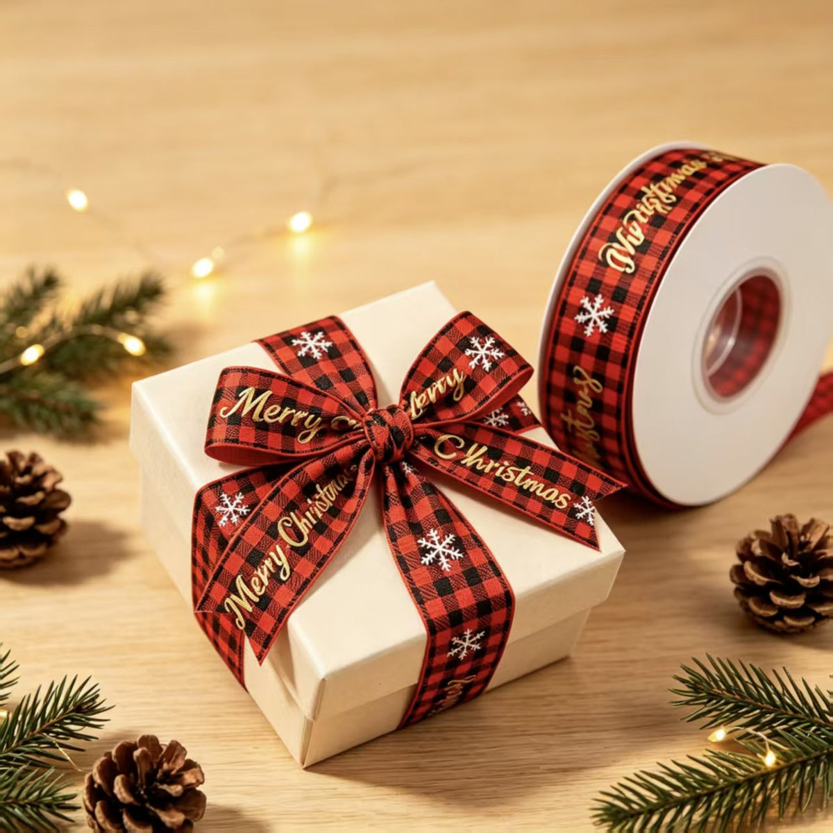 Rivora - Foil Christmas Plaid Ribbon
