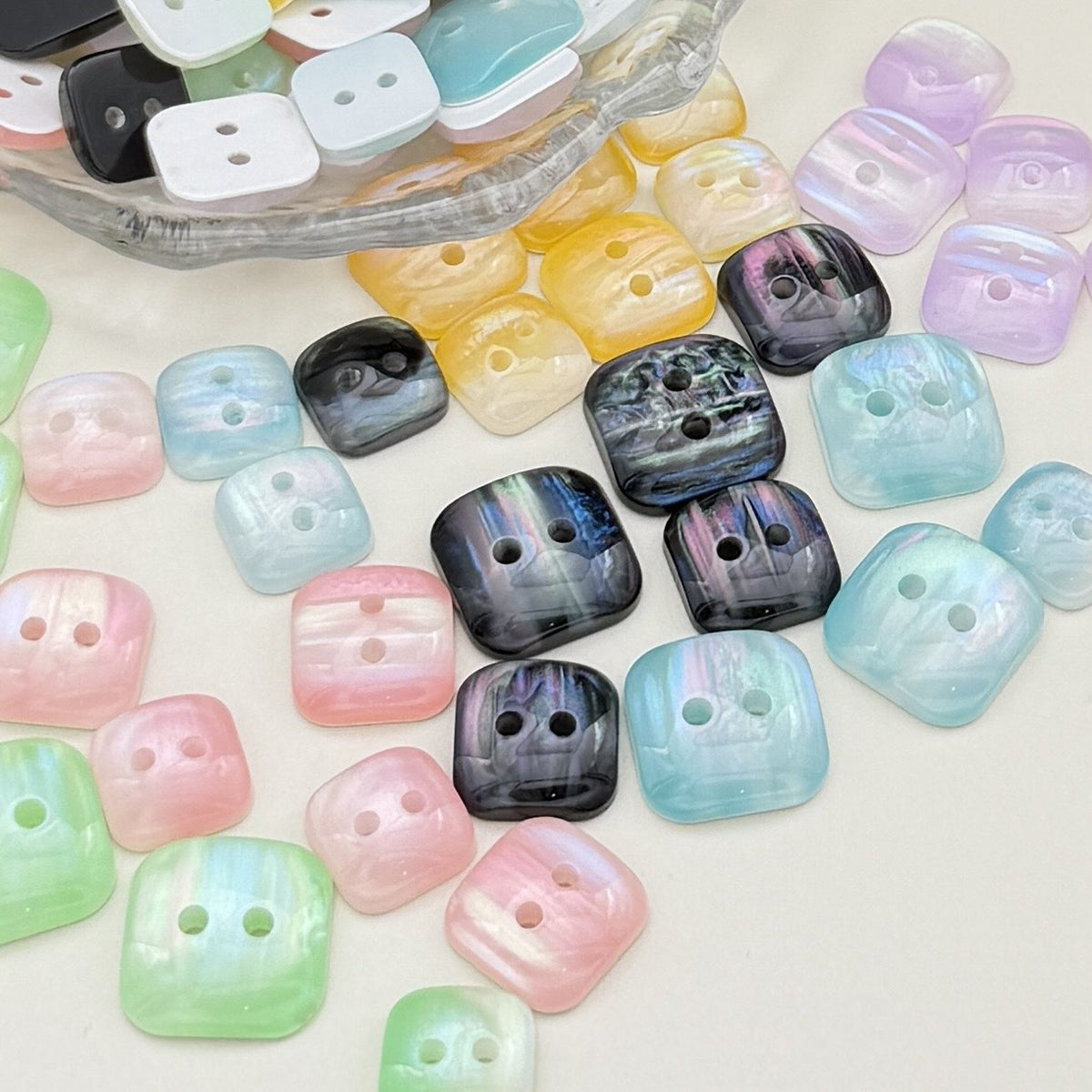 彩色仿贝珠光方形异形纽扣手工DIY衬衫毛衣饰品包包袜子服装辅料