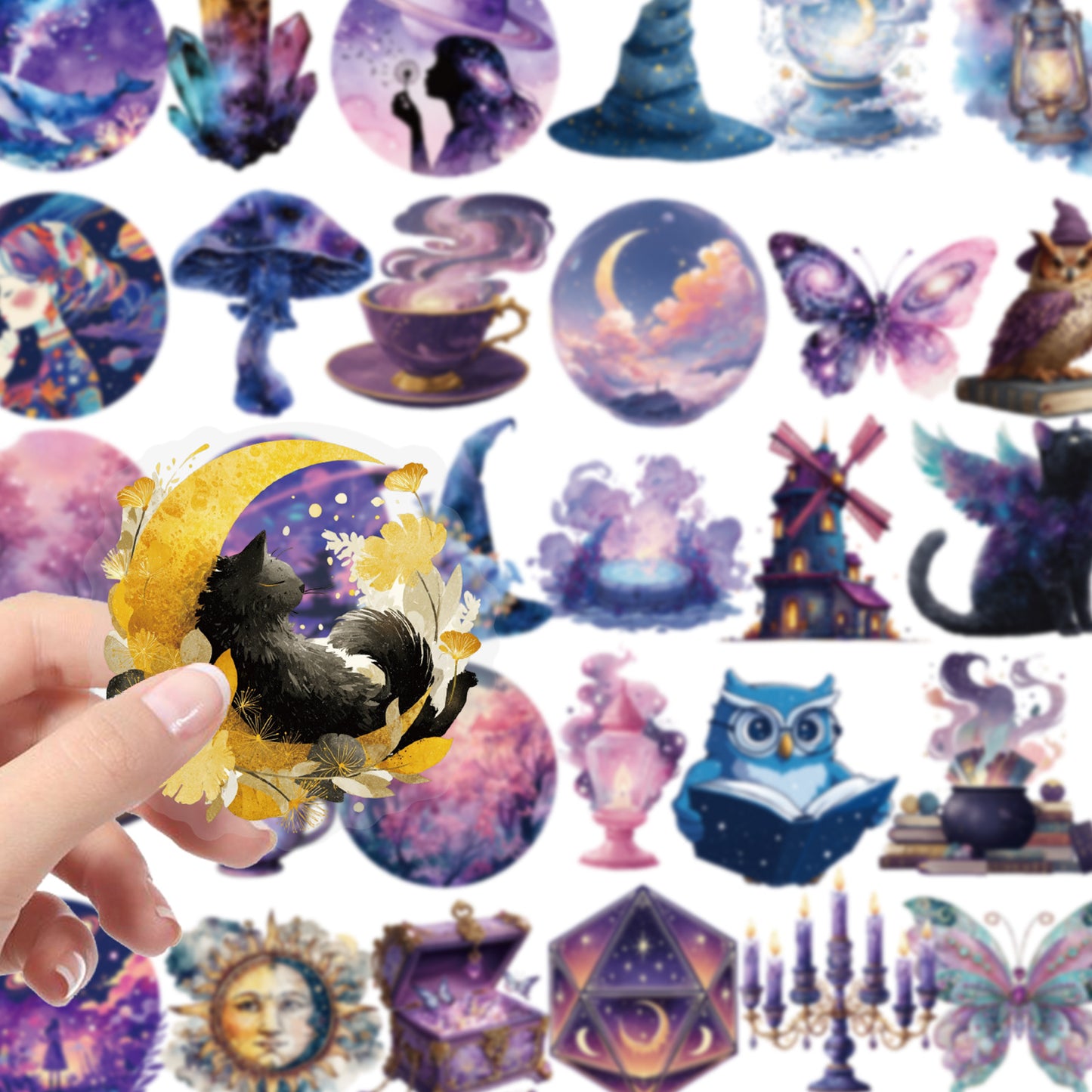 56张跨境新款魔法星球透明pet贴纸紫色卡通梦幻装饰贴纸现货批发