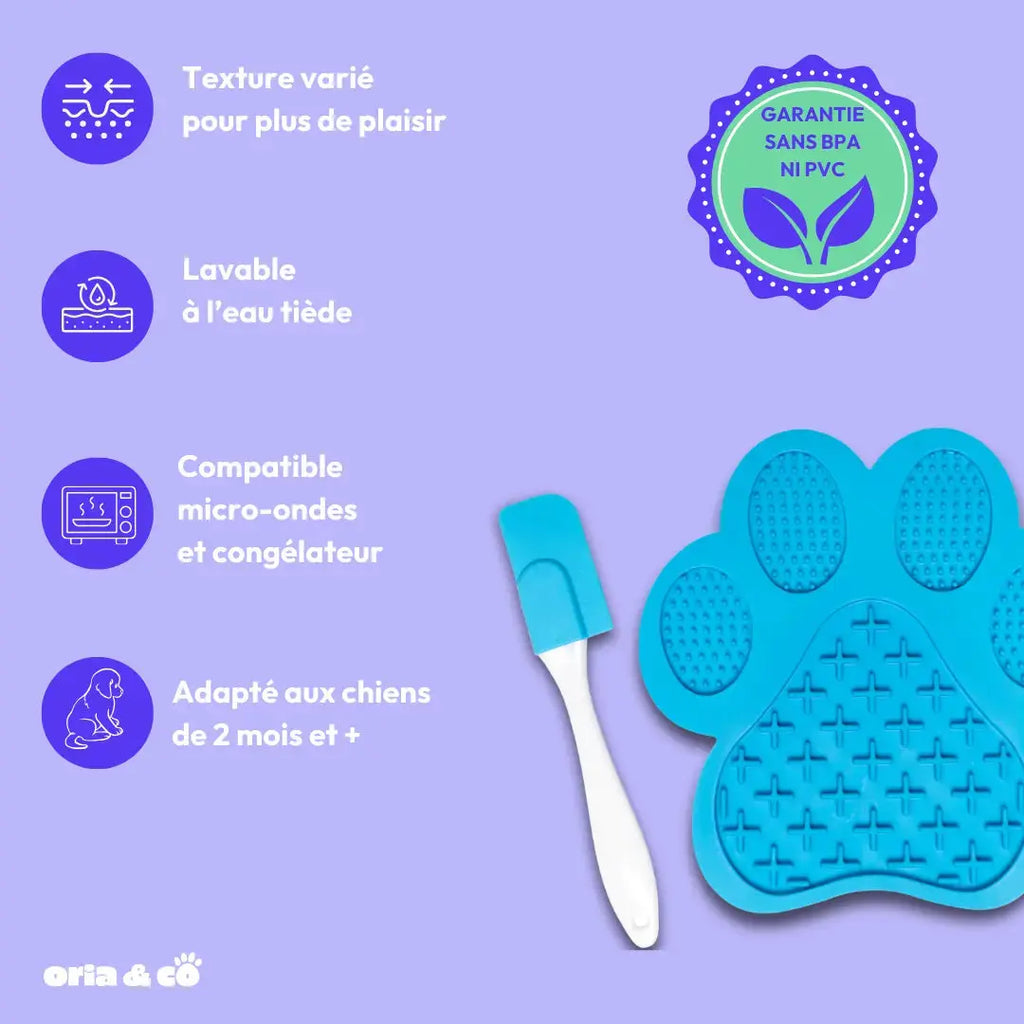 Caractéristique du tapis de léchage patte de chien Oria & Co