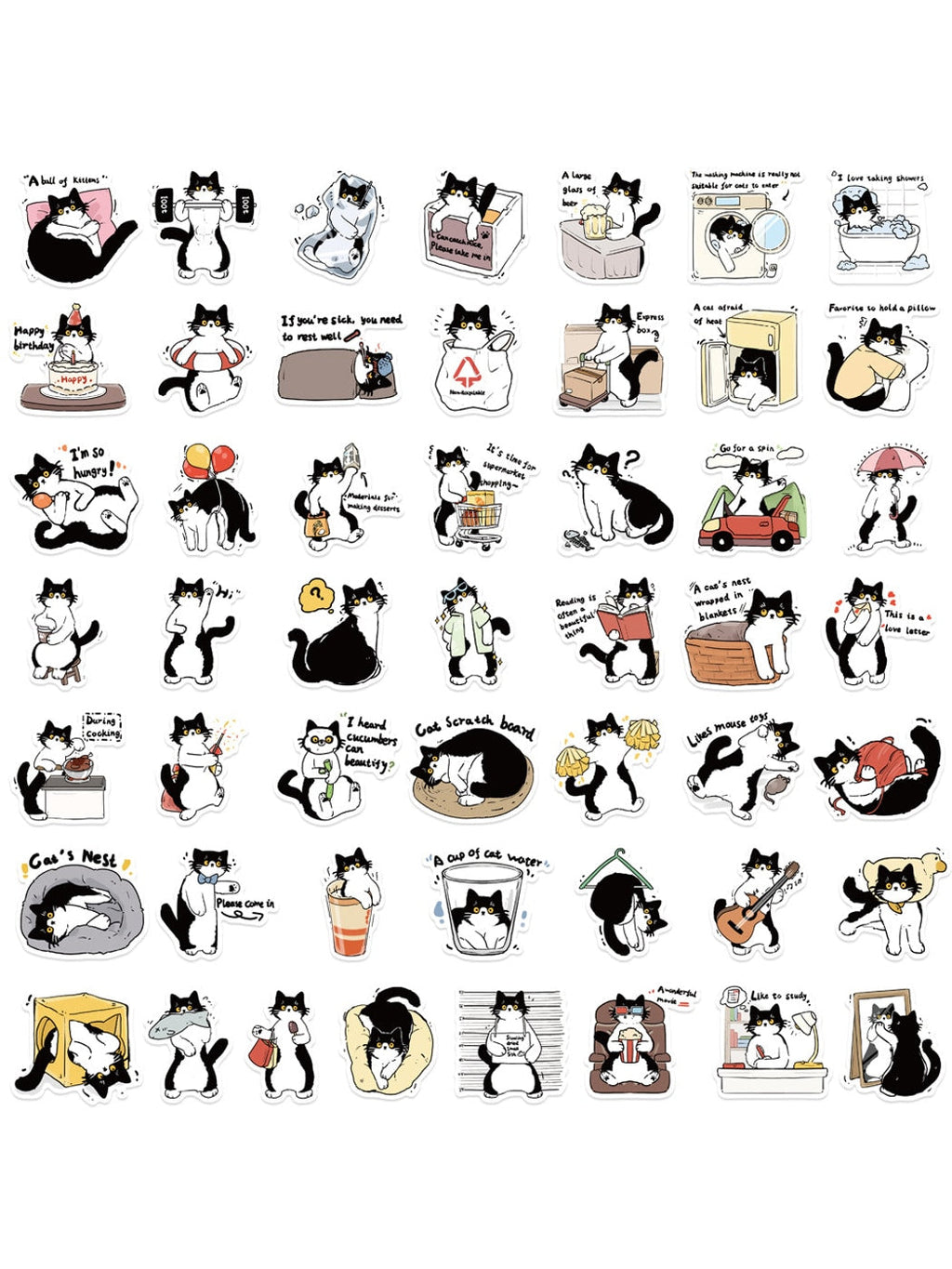 Lunira - 50 Piece Cute Cow Cat Adhesive Stickers pack Oria & Co