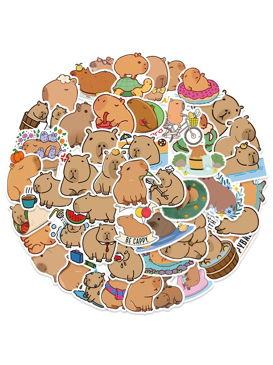 Lunira - 50 Cute Capybara Cartoon Doodle Stickers pack Oria & Co