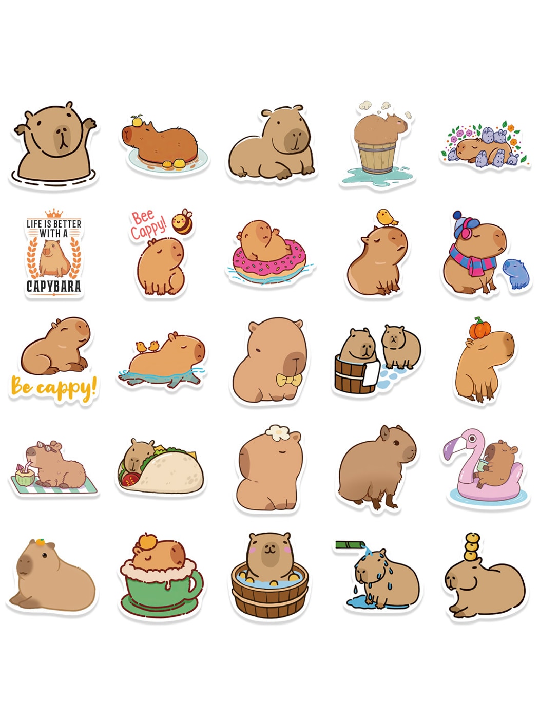 Lunira - 50 Cute Capybara Cartoon Doodle Stickers pack Oria & Co
