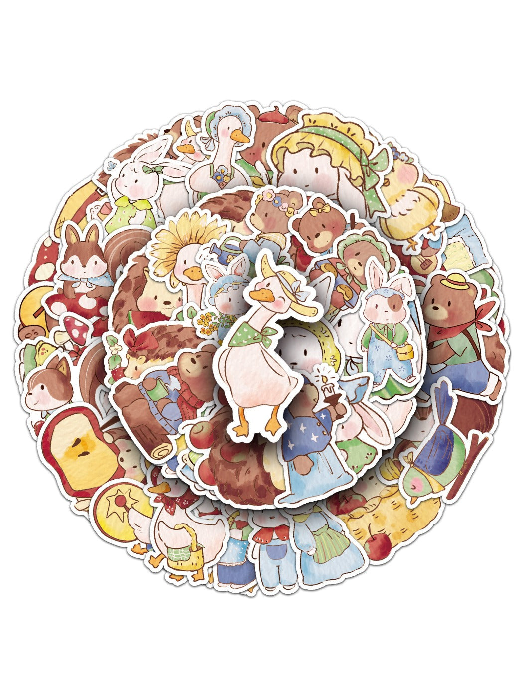 Sticker pack layout displaying various fairy tale characters and enchanted forest elements
