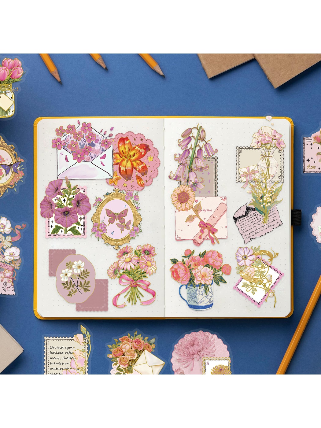 Lunira - 50 Piece Floral Foil Decorative Stickers pack Oria & Co