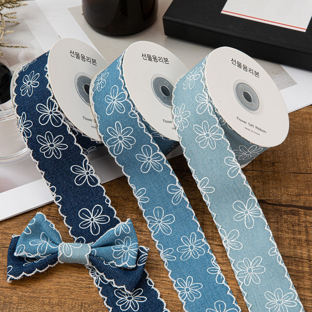 Rivora - DIY Denim Style Floral Pattern Ribbon