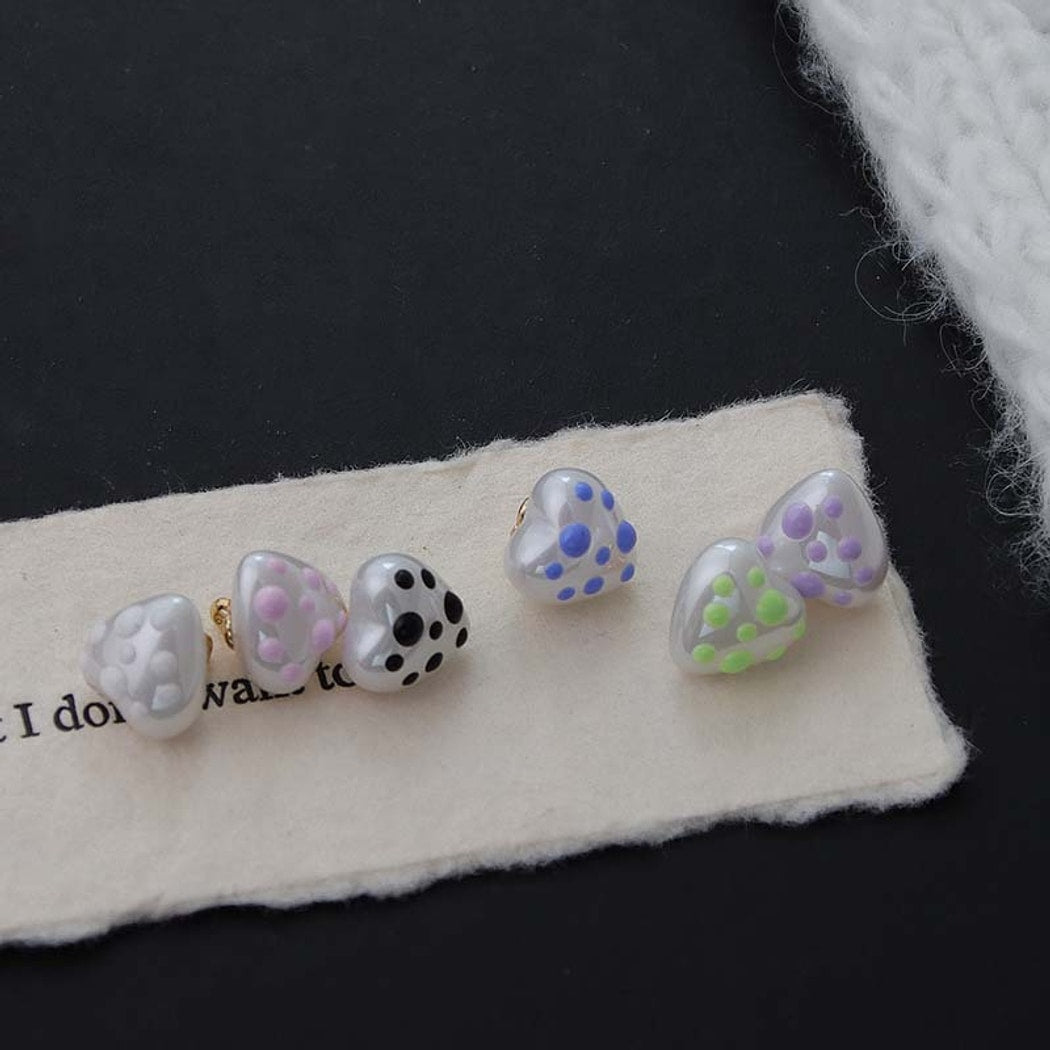 Bunli - DIY 10 Pack Heart Shaped Polka Dots Buttons