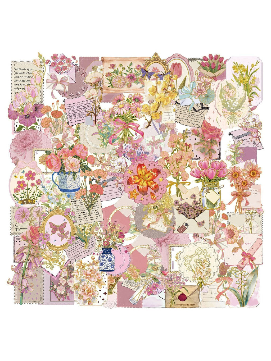 Lunira - 50 Piece Floral Foil Decorative Stickers pack Oria & Co