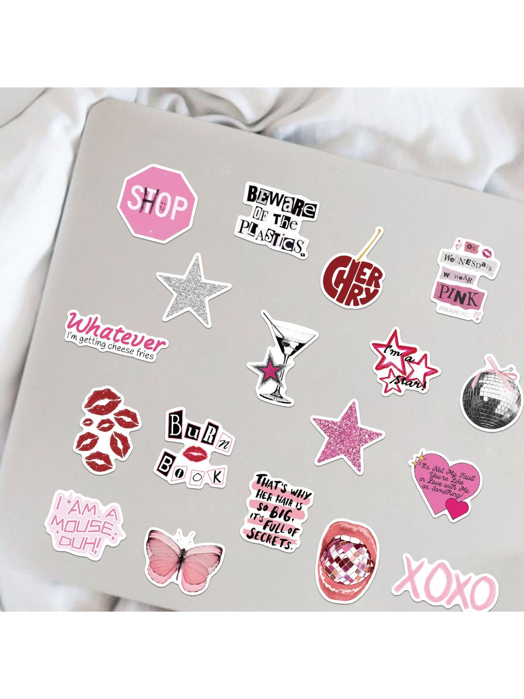 Bright pink sticker with urban graffiti art and dynamic brush strokes