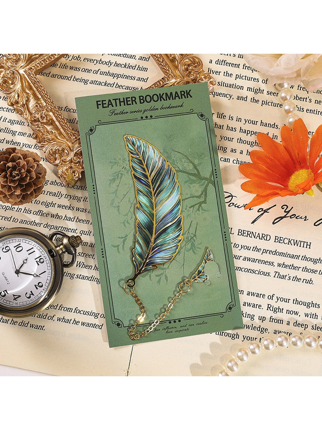 Novellea - Ornate Feather Shaped Classic Metal Bookmark Oria & Co