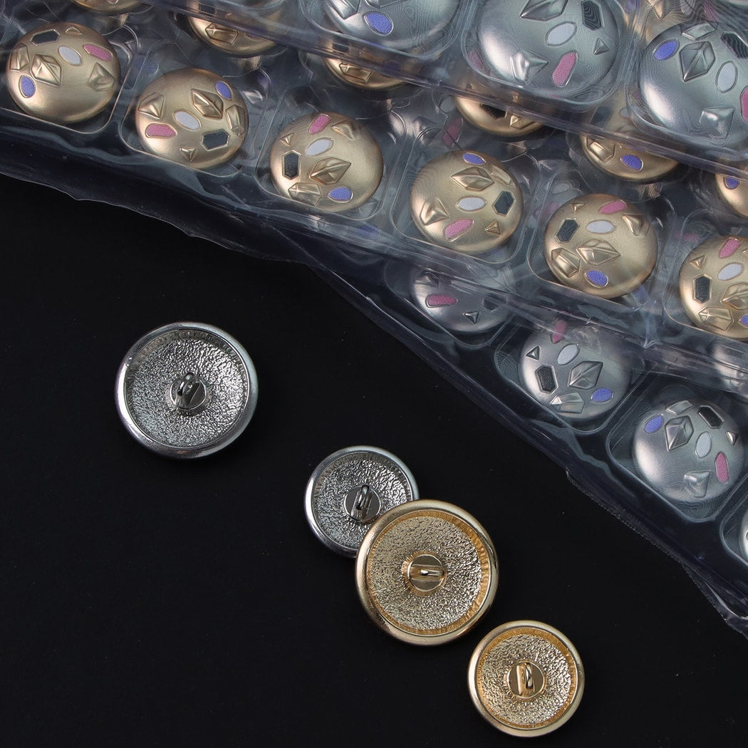 Bunli - 10 Pack DIY Round Embossed Alloy Shank Button