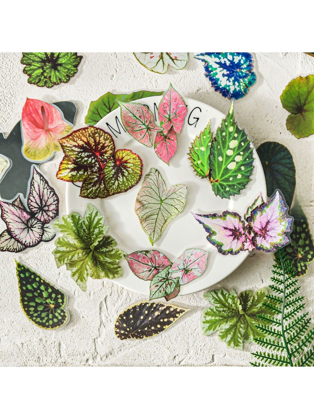 Lifelike green leaf sticker on white background from Lunira sticker pack