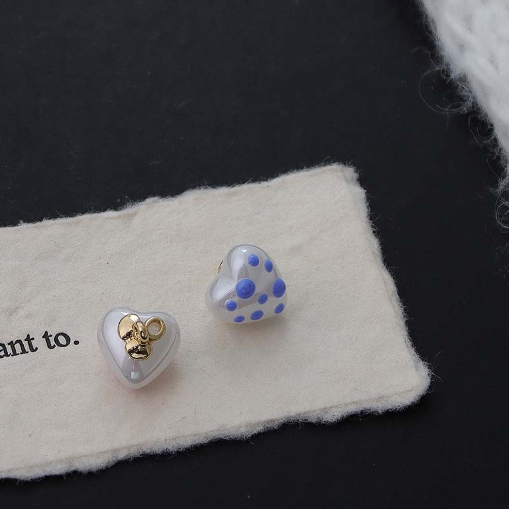 Bunli - DIY 10 Pack Heart Shaped Polka Dots Buttons
