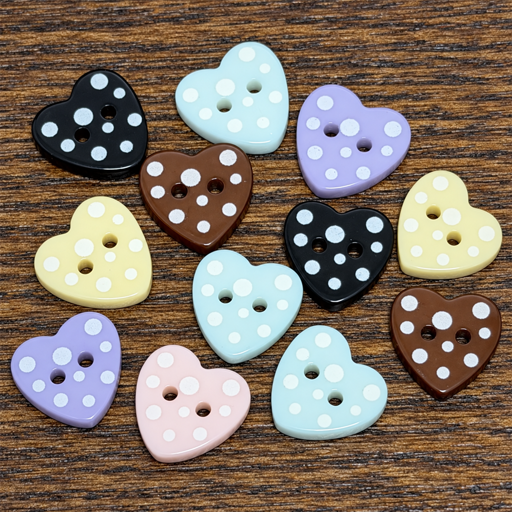 Bunli - DIY 10 Pack Polka Dot Heart Button