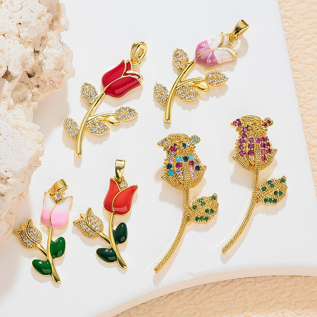Elvane - Colorful Stemmed Flower Pendant Only