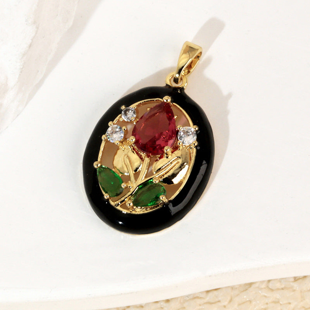 Elvane - Black Oval Rose Pendant Only