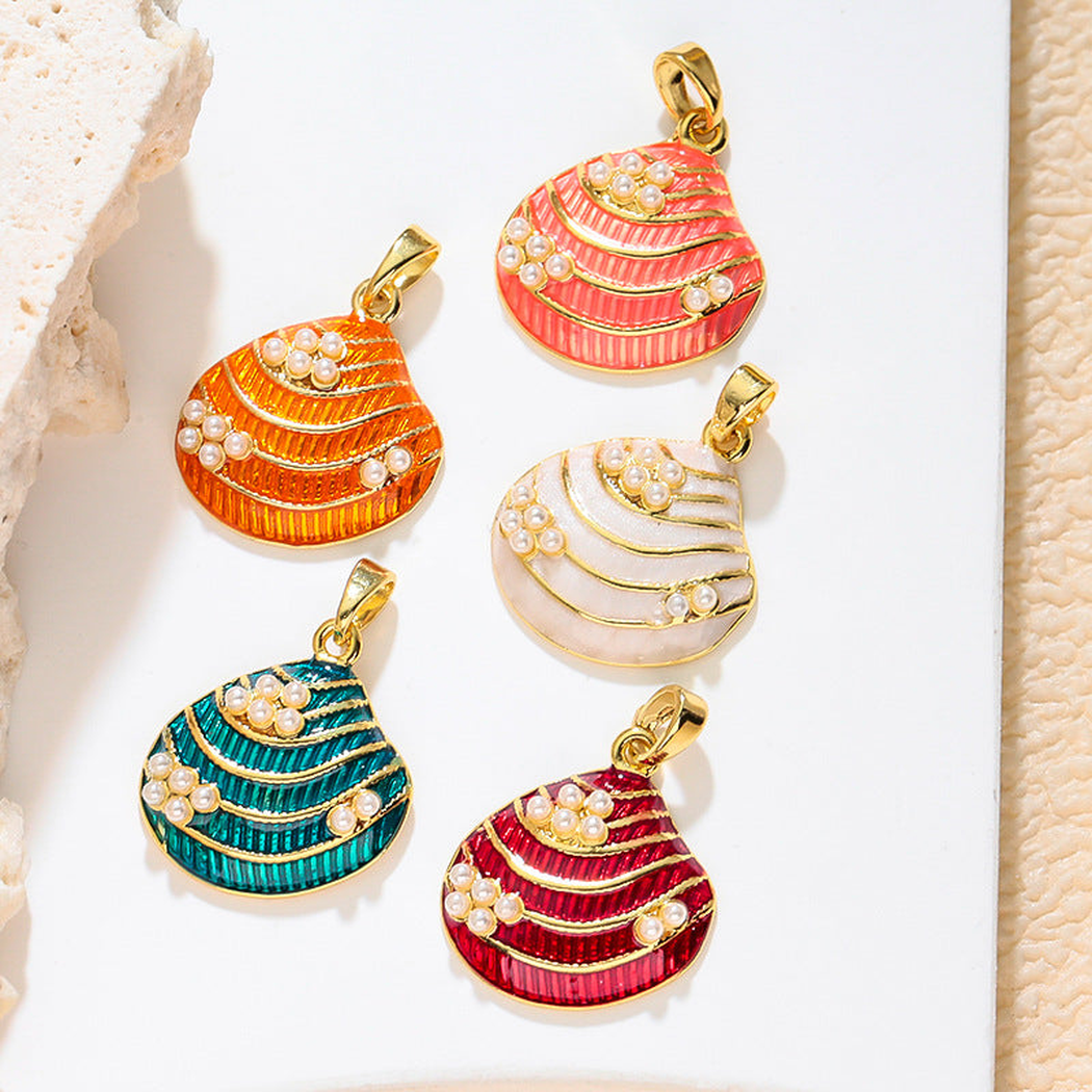 Elvane - Beaded-Accent Scallop Shell Pendant Only