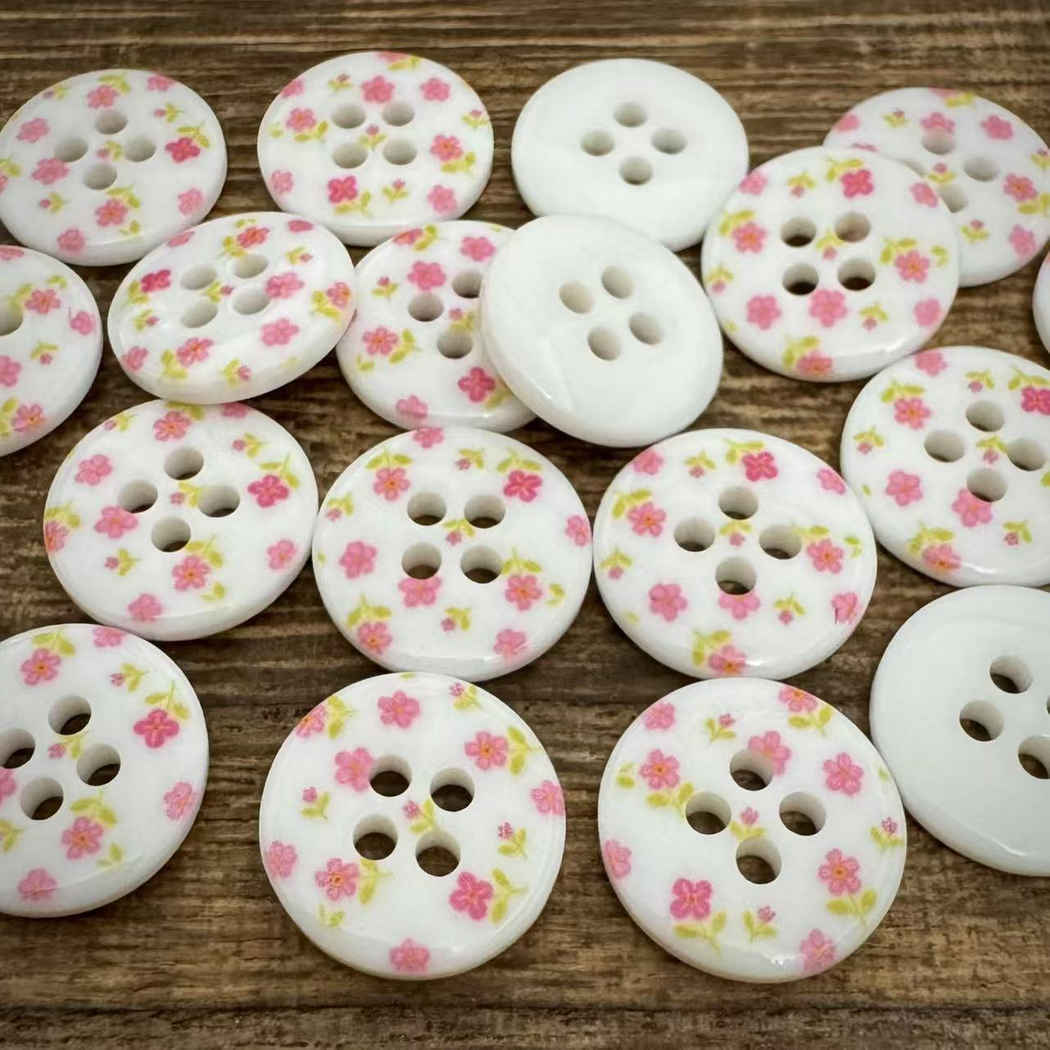 Bunli - DIY 10 Pack Pink Floral Four Hole Button