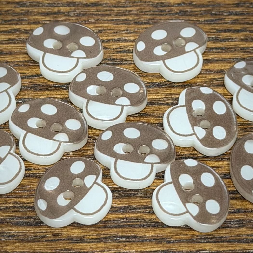 Bunli - DIY 10 Pack Mushroom Shape Brown Spot Button