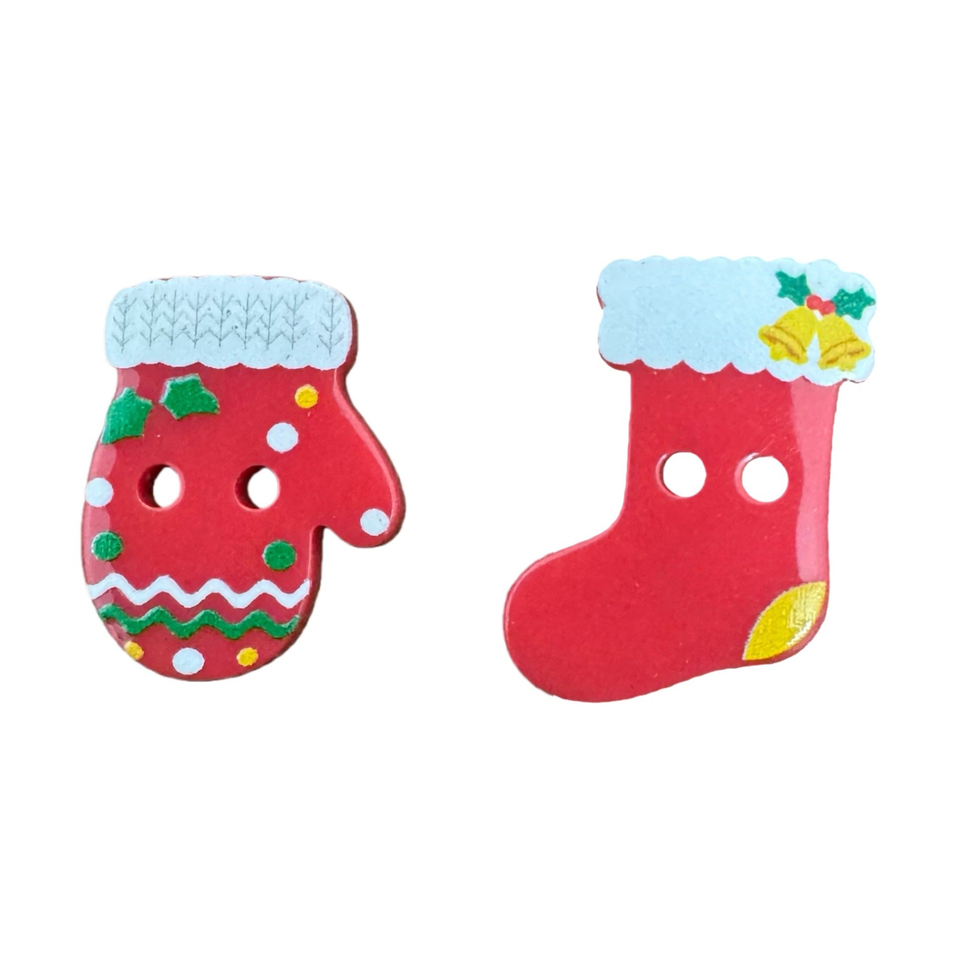 Bunli - DIY 10 Pack Red Holiday Motif Button