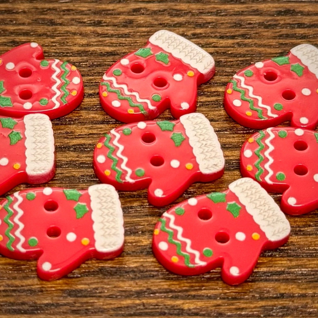 Bunli - DIY 10 Pack Red Holiday Motif Button
