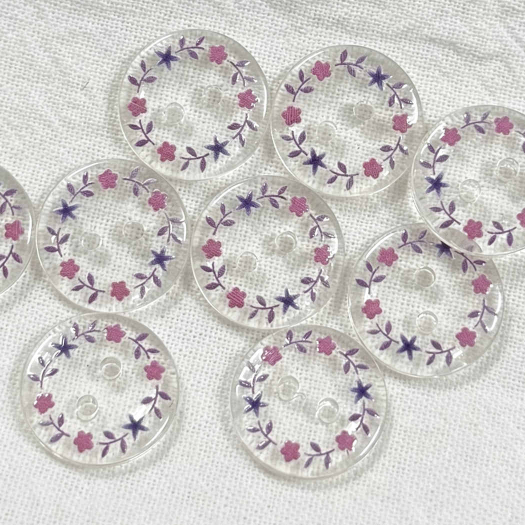Bunli - DIY 10 Pack Clear Floral Wreath Button
