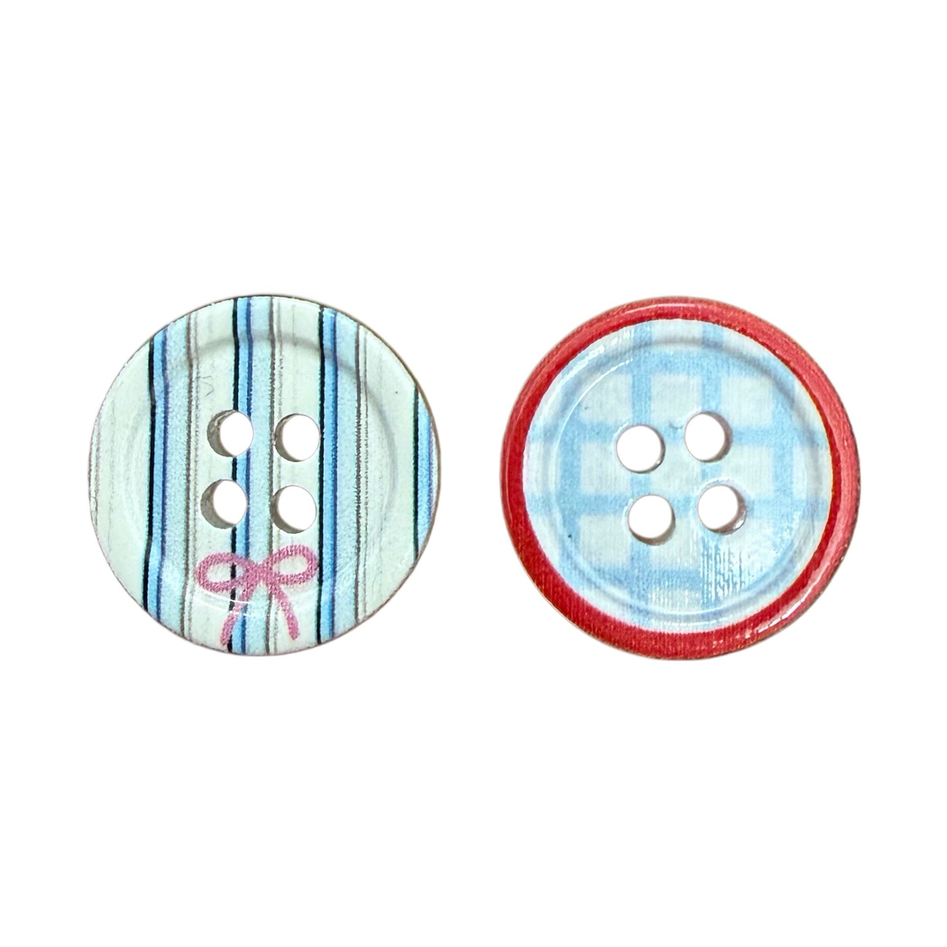 Bunli - DIY 10 Pack Check and Bow Print Button