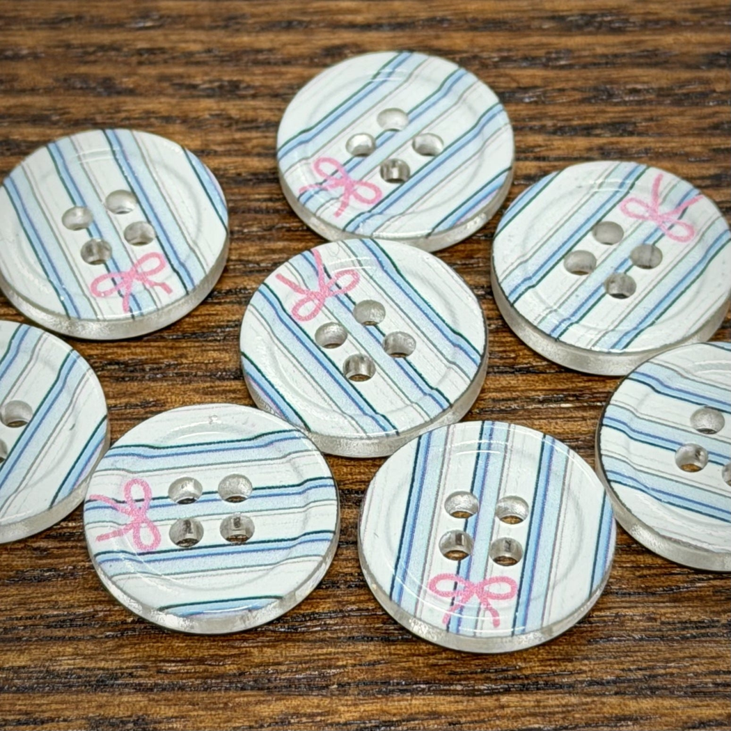 Bunli - DIY 10 Pack Check and Bow Print Button