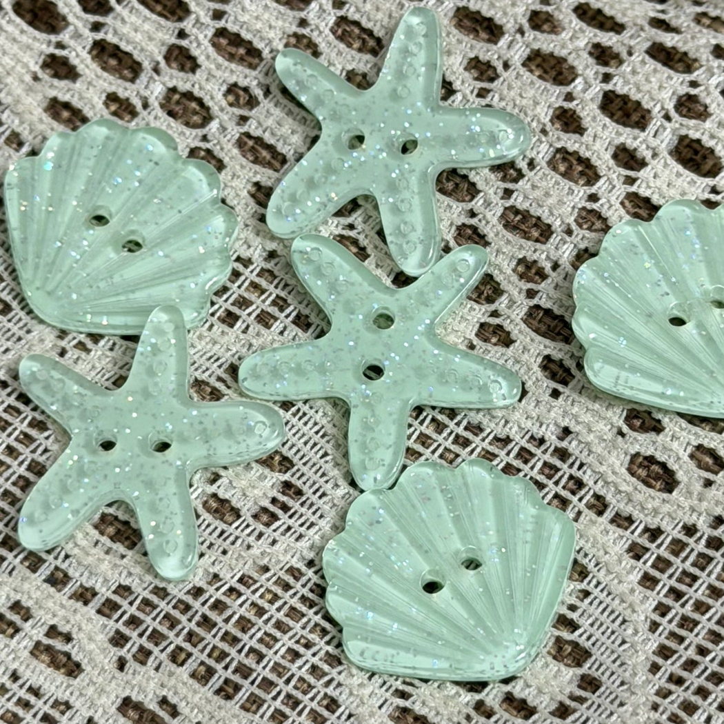 Bunli - DIY 10 Pack Mint Glitter Ocean Button