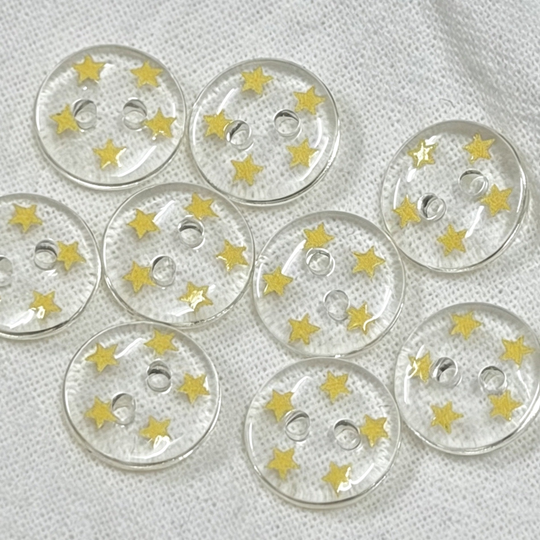 Bunli - DIY 10 Pack Clear Golden Star Button