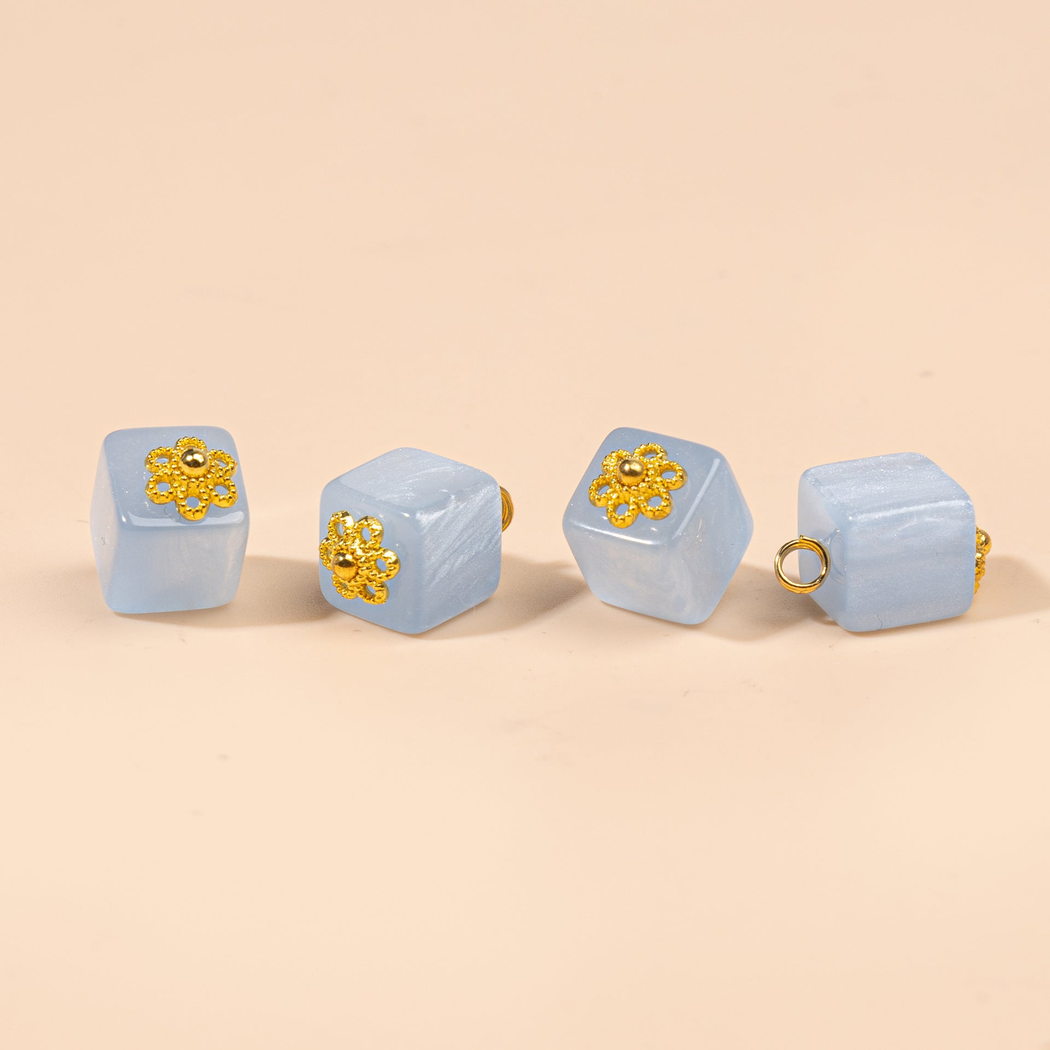 Bunli - DIY 10 Pack Marbled Cube Floral Button