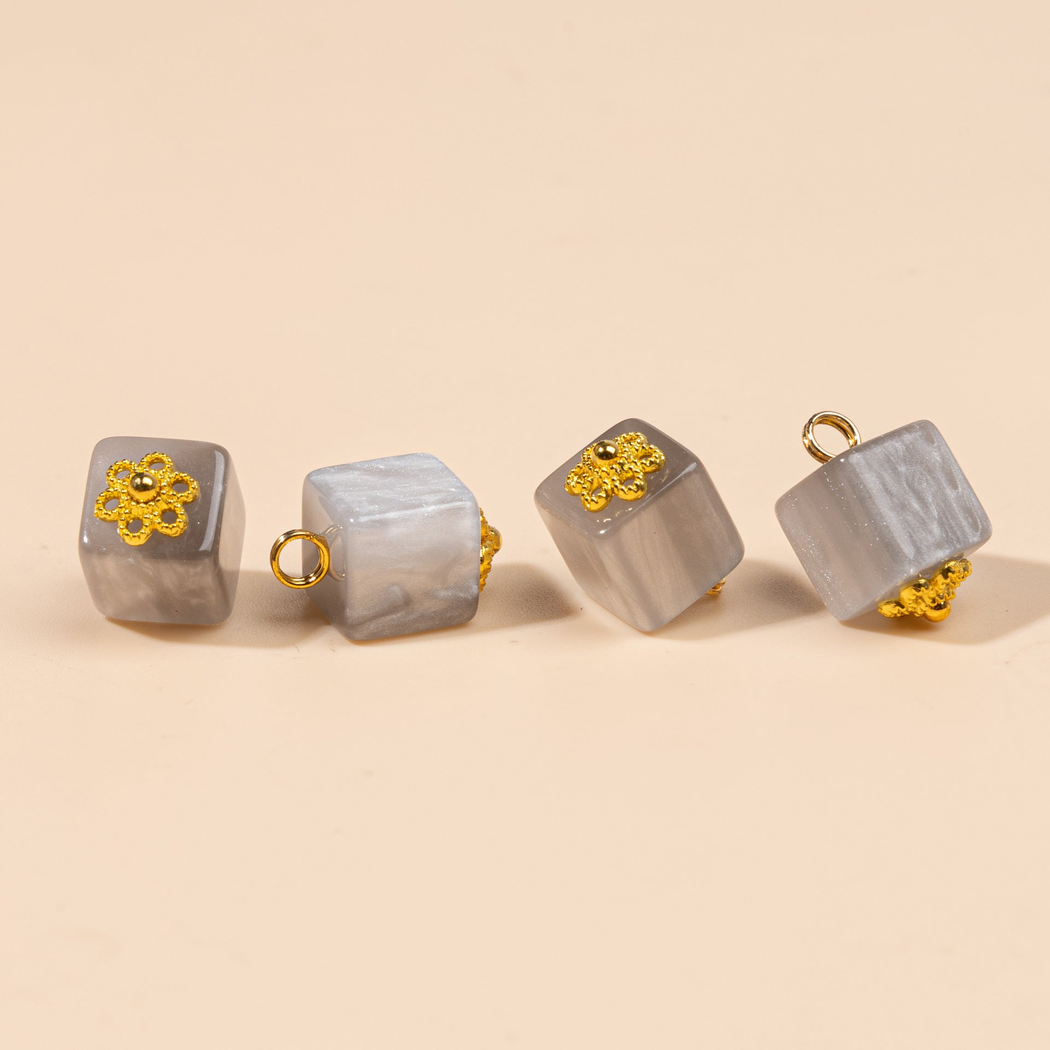 Bunli - DIY 10 Pack Marbled Cube Floral Button