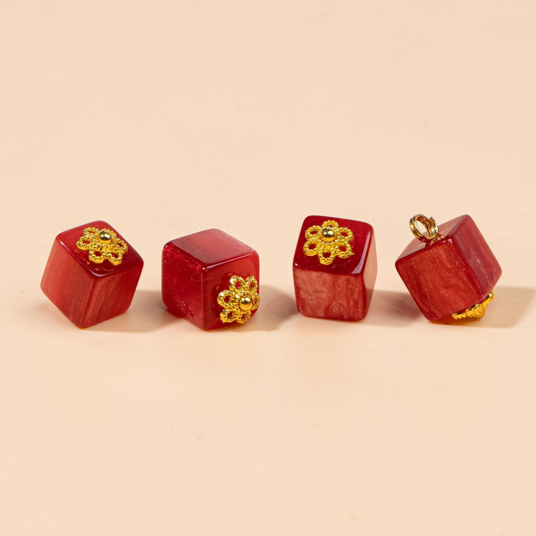 Bunli - DIY 10 Pack Marbled Cube Floral Button