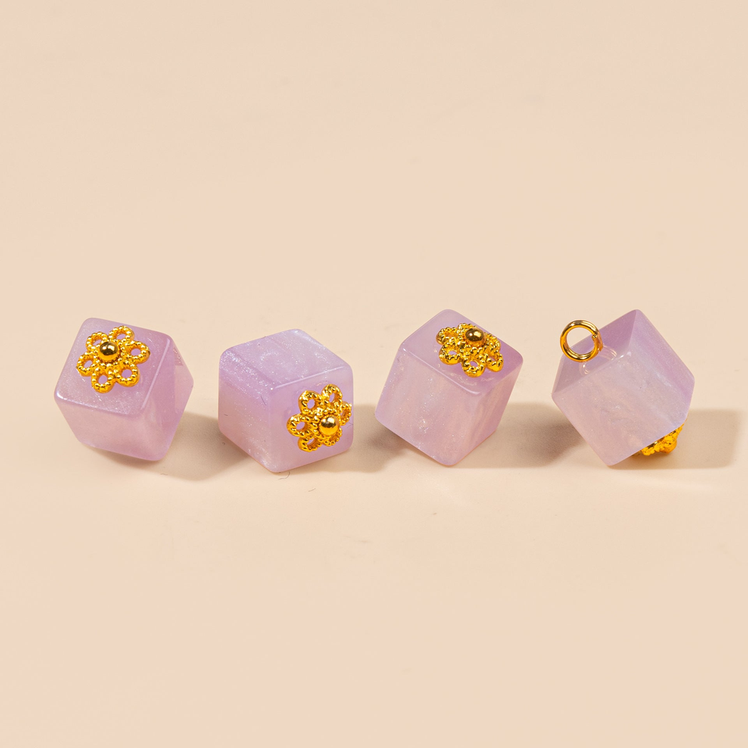 Bunli - DIY 10 Pack Marbled Cube Floral Button