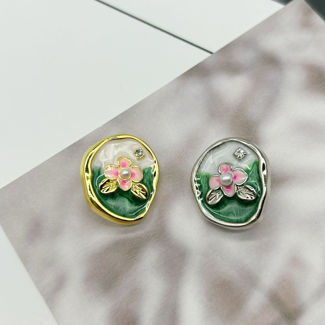 Bunli - DIY 10 Pack Pink Flower Green Field Button