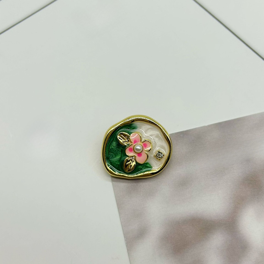 Bunli - DIY 10 Pack Pink Flower Green Field Button