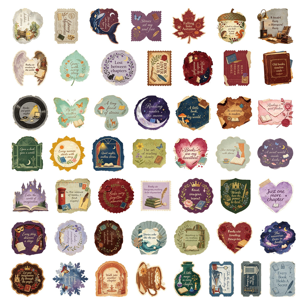 Lunira - Book Motif Reading Quote 50-Sticker Pack