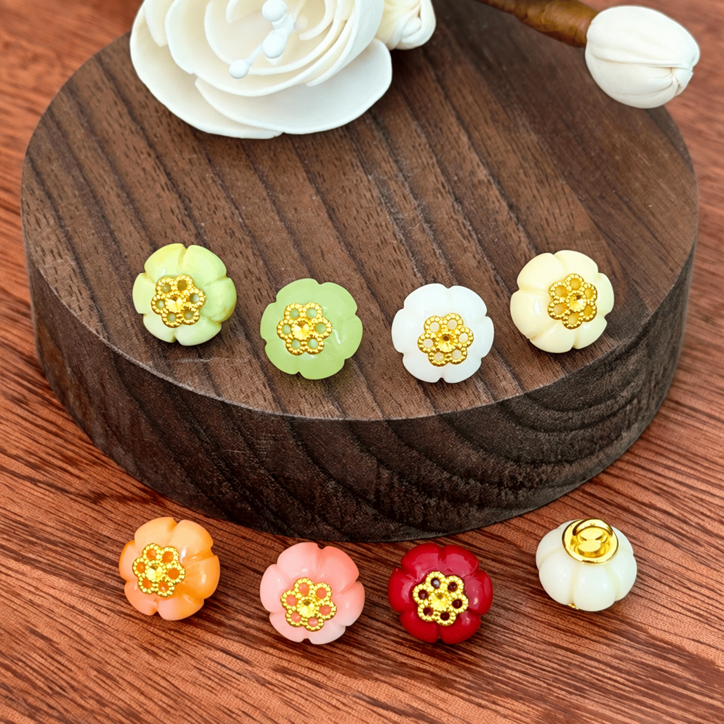 bunli diy 10 pack segmented pumpkin floral shank button complete product display