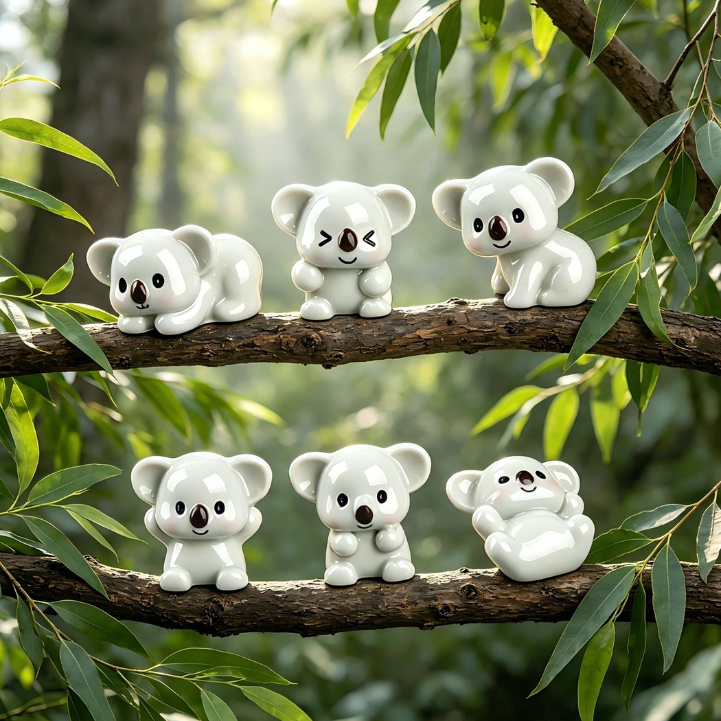 objella - gray six-pose koala figurine staged product scene