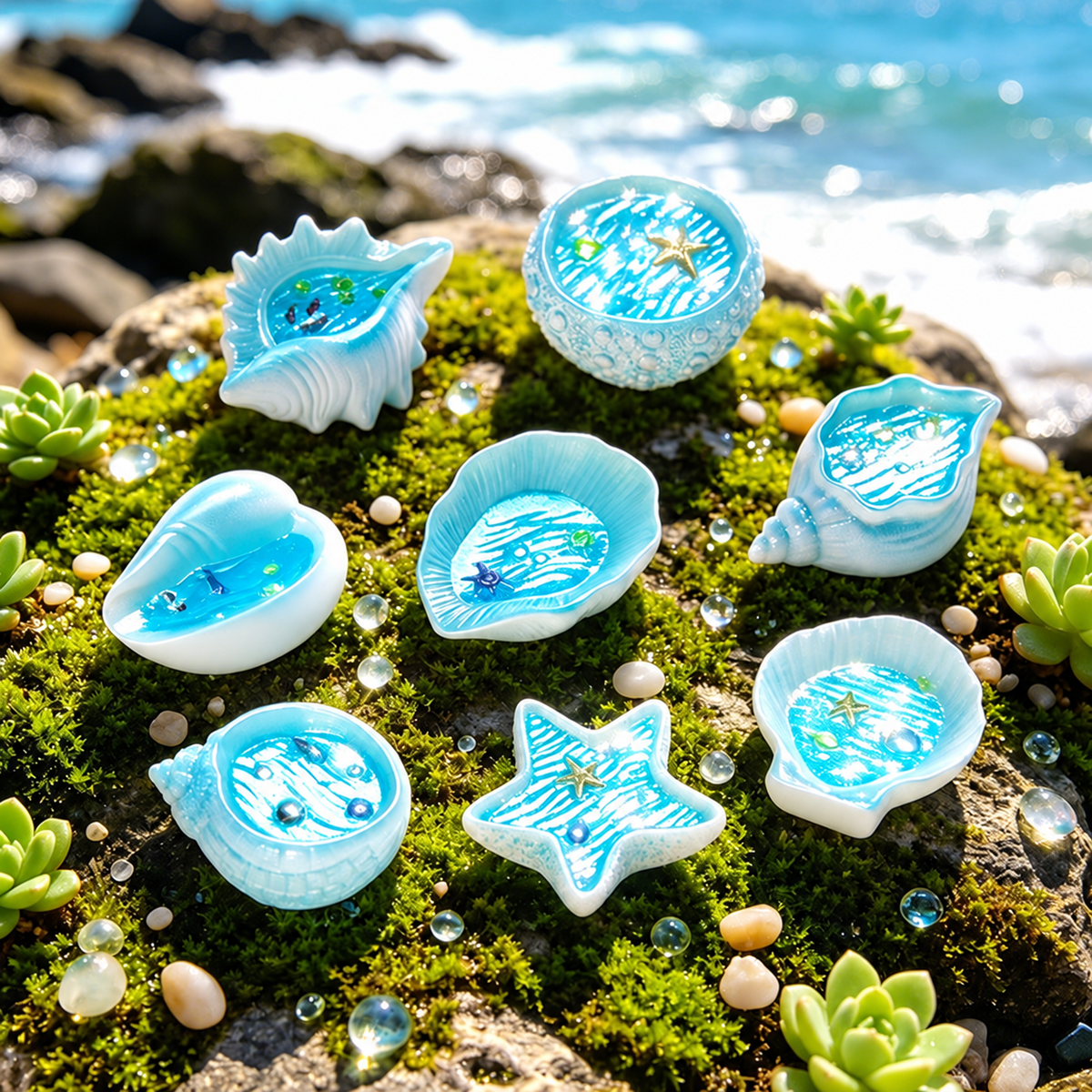 Objella Colorful Ocean Shell Miniature complete group scene
