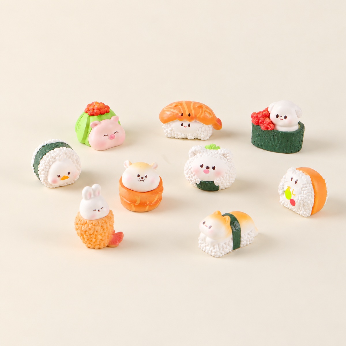Objella Sushi Eight-Animal Figurine complete group scene